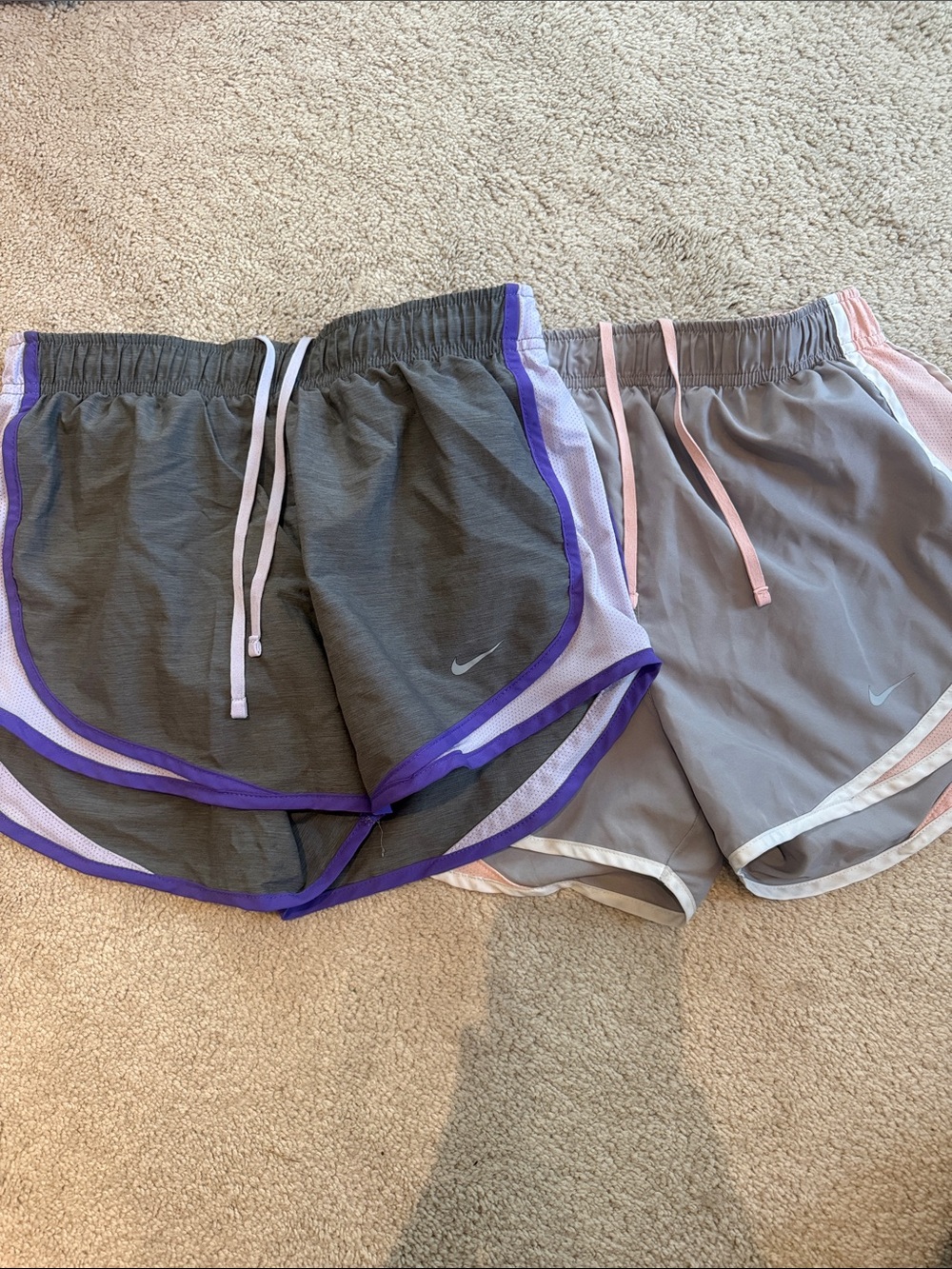 Nike Women’s Gray Athletic Shorts with Purple and Pink Trim - Pair